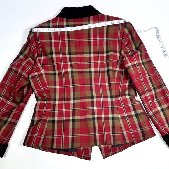 VINTAGE KASPER A.S.L Petite 100% Wool Plaid Velvet Collar Tailor Jacket 8P - Picture 5 of 9